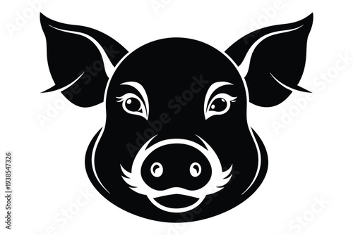 pig head silhouette line art vector illustration with a white background