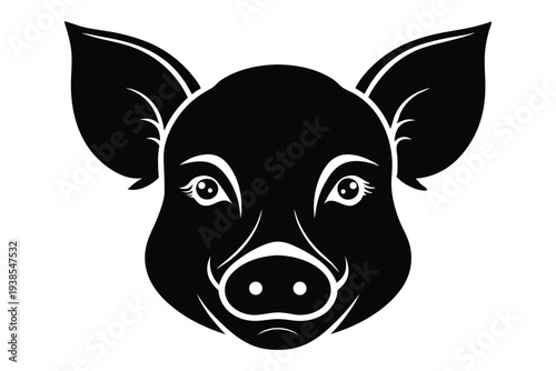 pig head silhouette line art vector illustration with a white background