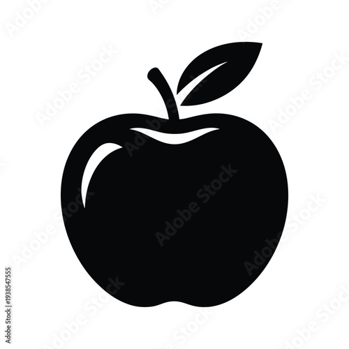 Minimalist Black Apple Icon Silhouette with Leaf - Isolated Vector Graphic Illustration
