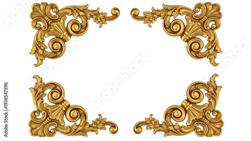 Golden ornate frame corners on transparent background for design
