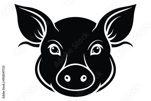 pig head silhouette line art vector illustration with a white background