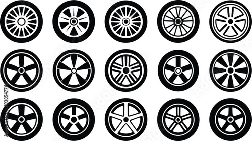 Car Wheel Icon Set. Tire, Rim and Rubber Vehicle Wheels Collection for Transport and Automotive Design – Stock Vector.