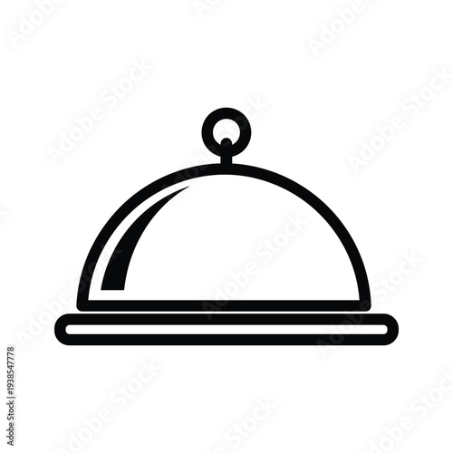 Minimalist Food Cloche Illustration - Black and White Line Art Serving Dish on Platter Icon