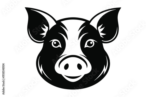 pig head silhouette line art vector illustration with a white background