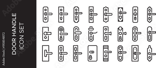 Door handle icon Simple Set. Vector icons,Minimal Door Handle Vector Icon Set