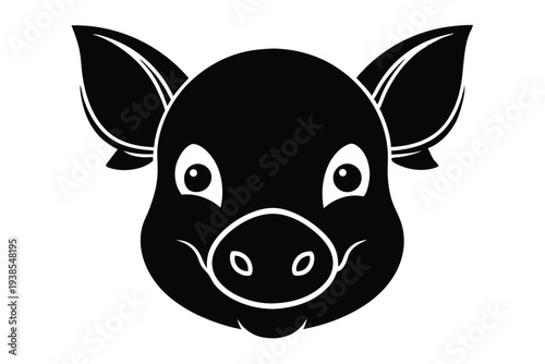 pig head silhouette line art vector illustration with a white background