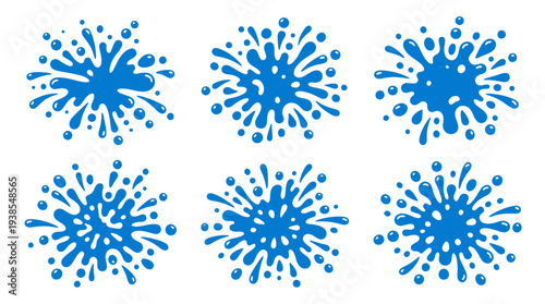 Blue paint splatters on white background.