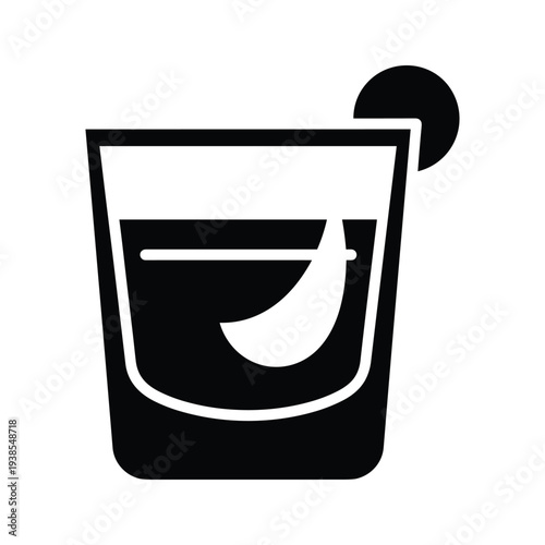 Cocktail Rocks Glass Icon with Fruit Garnish - Minimalist Vector Silhouette for Bar and Restaurant