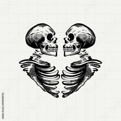 Romantic Skeleton Couple Gothic Love Illustration
