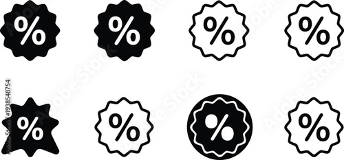  Sale Badge Icon Set. Discount Labels, Percent Offer Stickers, Coupon and Promotion Symbols – Stock Vector