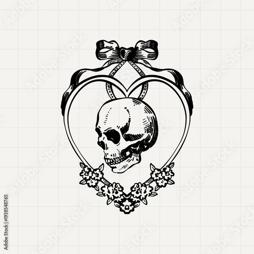 Heart Frame with Skull Illustration