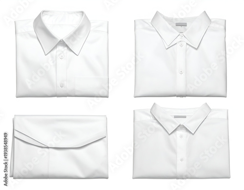 Four folded white shirts and one folded garment
