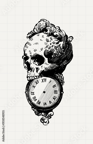 Skull Pocket Watch Gothic Illustration