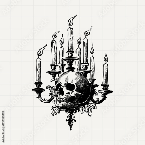 Skull Candelabra Gothic Dark Illustration