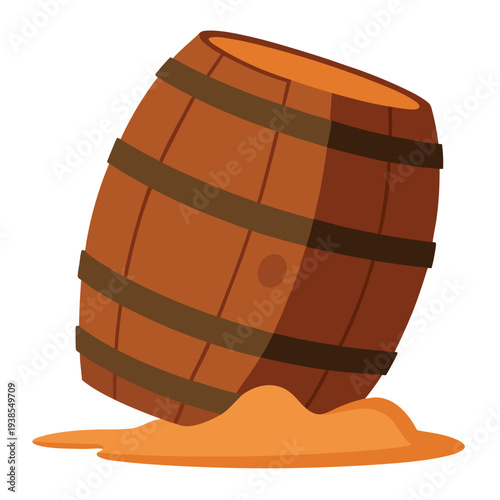 Barrel leak icon a wooden barrel with liquid see. 