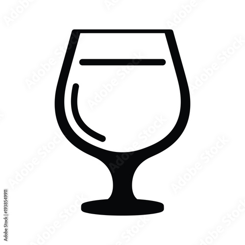 Minimalist Snifter Glass Vector Icon with Liquid Level Line and Reflection