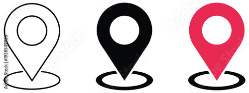Location icon set, map pin place marker pointer symbol in flat style, navigation address marker, destination location sign