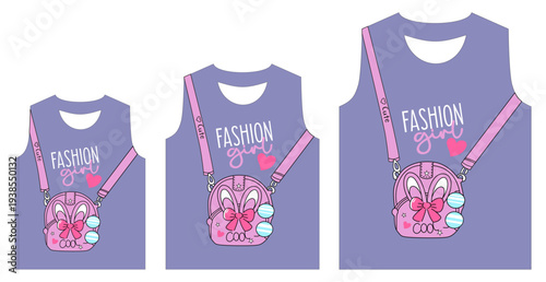 Fashion Girl hand bag Vector illustration of colorful cotton t shirts clothing design template for casual fashion wear