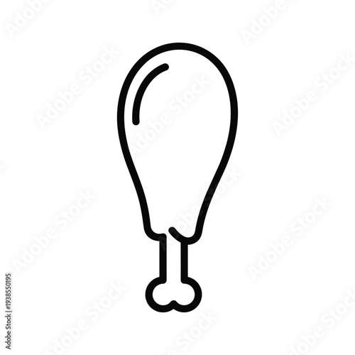 Minimalist Chicken Drumstick Line Art Icon - Black and White Poultry Leg Vector