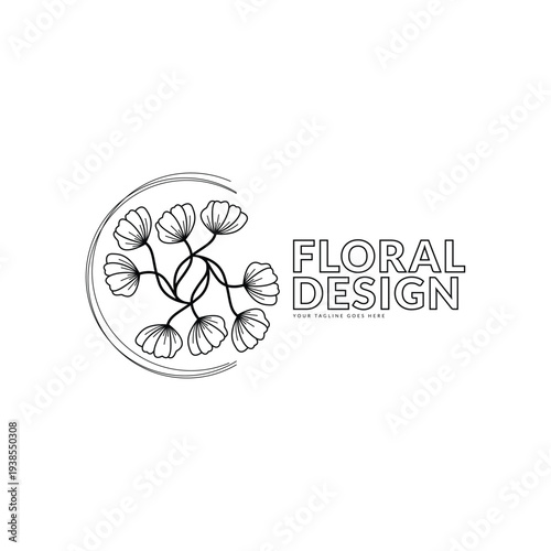 Vector illustration of abstract logo design of organic botanical floral lines