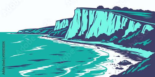 A scenic cliffside by the ocean with blue water Vector