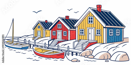 Colorful houses by the sea in winter Vector
