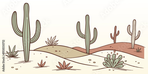 A desert landscape with cacti and sandy dunes Vector