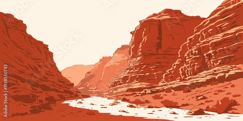 A pixelated image of a canyon with a river Vector