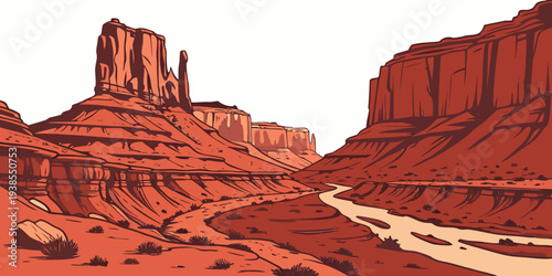 A pixelated image of a desert canyon with a river running through it Vector