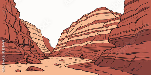 A pixelated image of a canyon with red rock formations Vector