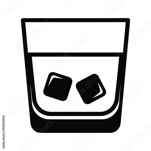 Whiskey Glass with Ice Cubes Silhouette Icon - Minimalist Drink Tumbler Graphic