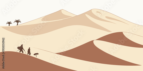 A desert landscape with a camel and palm trees Vector