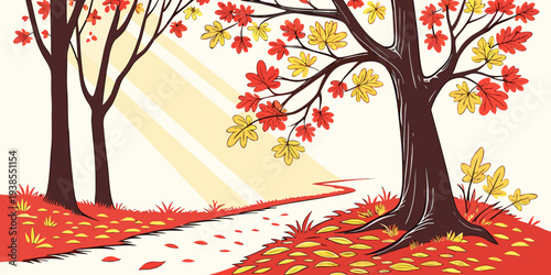 A pixel art illustration of trees on a fall day Vector