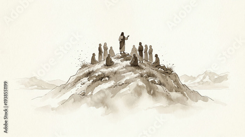 Jesus preaching to disciples on a mountain