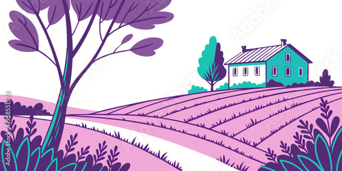 A house and tree in a rural landscape Vector