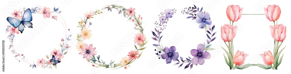 Fototapeta premium PNG Elegant floral frames collection on transparent background