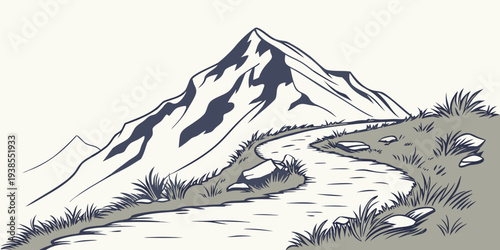 A snow covered mountain peak with trees Vector