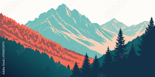 A serene mountain landscape at sunrise or sunset Vector