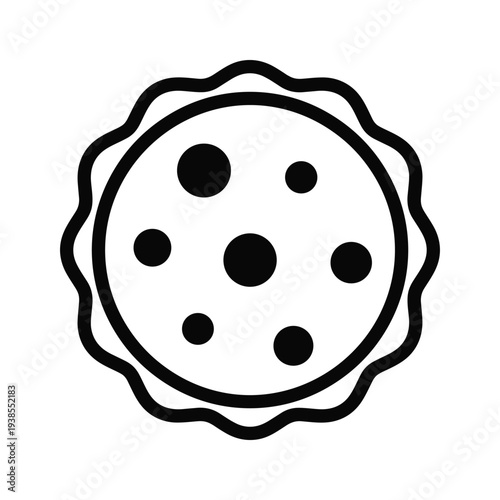 Minimalist Circular Pie or Tart Icon - Black and White Line Art Food Illustration on White