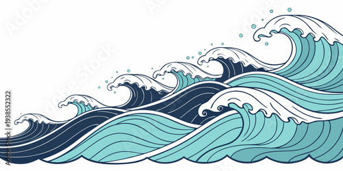 A wave crashes on the shore in a vibrant digital illustration Vector