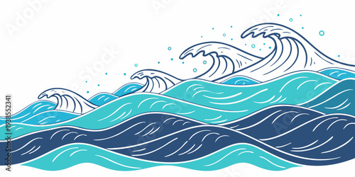 A blue wave crashes on the shore with white foam Vector