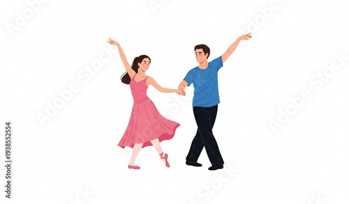 Adult man and young woman vector dancing in dance class with joyful movement