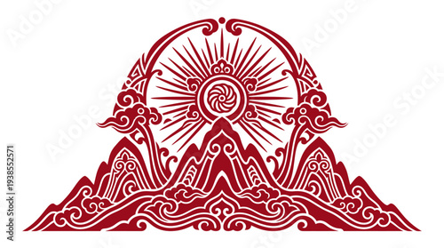 Red Sun Mountain Graphic Design Element.