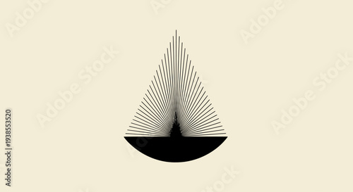 Abstract geometric triangular shape with radiating lines on beige background