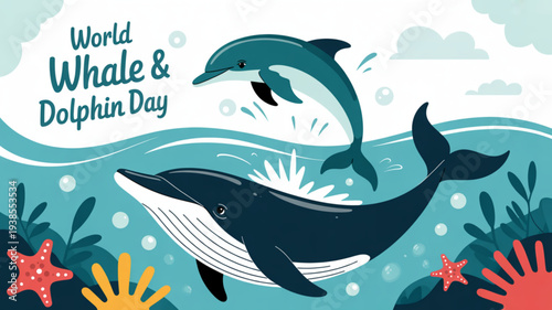 Whale and dolphin swimming together ocean sea creatures world whale dolphin day awareness marine life