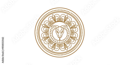 Ram Head Emblem with Ornamental Circle Design