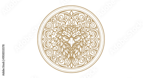 Golden Eagle Head Emblem with Intricate Ornate Circular Design