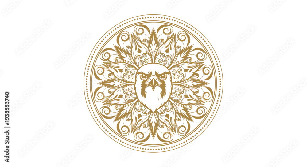 Fototapeta premium Golden Eagle Emblem with Intricate Floral Mandala Design