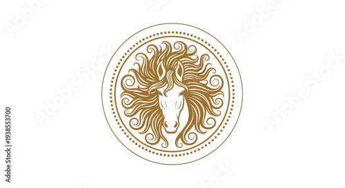 Elegant Horse Head Emblem with Ornate Mane and Swirls