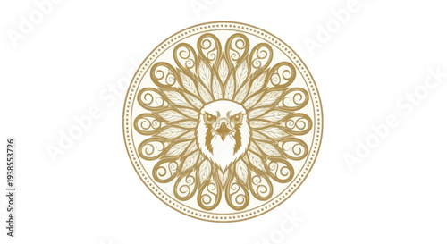 Golden Hawk Emblem with Intricate Circular Design on White Background
